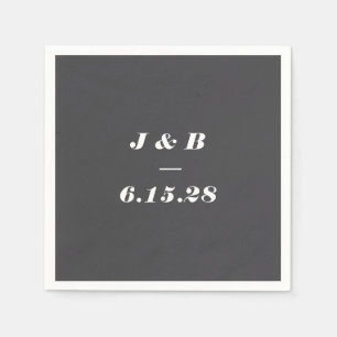 Minimalist Monogram Soft Black Wedding Custom Napkin