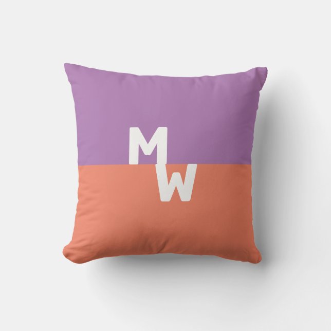 Minimalist Monogram Square Pastel QR Code Throw Pillow (Front)