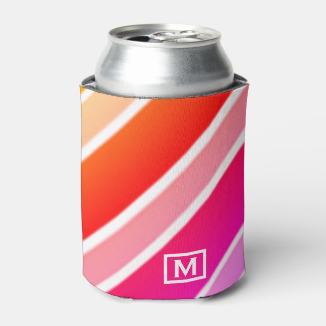 Minimalist Monogram Striped Modern Cool Cute Can Cooler (Can Front)