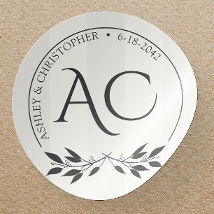 Minimalist Monogram Striped Soft White Wedding Classic Round Sticker