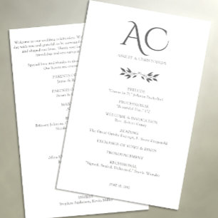 Minimalist Monogram Striped Soft White Wedding Program