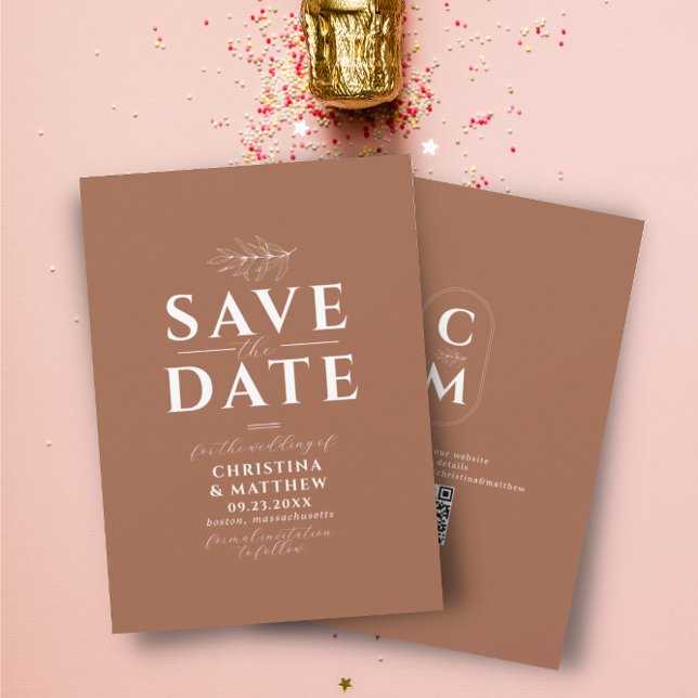 Minimalist Monogram Terracotta QR Code Save The Date (Creator Uploaded)