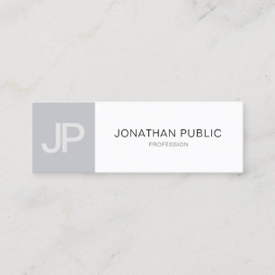 Minimalist Monogram Trendy Modern Grey White Plain Mini Business Card
