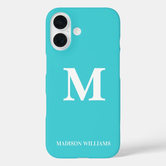 Minimalist Monogram Turquoise Blue Initial Modern Case-Mate iPhone Case (Back)