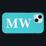 Minimalist Monogram Turquoise Blue Initial Modern iPhone 15 Case<br><div class="desc">personalized iphone case custom gift, personalized name case Christmas gift, custom name birthday present girl, custom phone case with name, bridesmaid gift present for daughter, wife Christmas present Turquoise Blue and white, present for friend iphone case, customized phone case girlfriend fiancee, friend gift maid of honour, personalized matron of honour...</div>