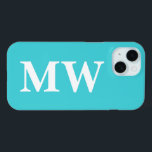 Minimalist Monogram Turquoise Blue Initial Modern iPhone 15 Case<br><div class="desc">personalized iphone case custom gift, personalized name case Christmas gift, custom name birthday present girl, custom phone case with name, bridesmaid gift present for daughter, wife Christmas present Turquoise Blue and white, present for friend iphone case, customized phone case girlfriend fiancee, friend gift maid of honour, personalized matron of honour...</div>