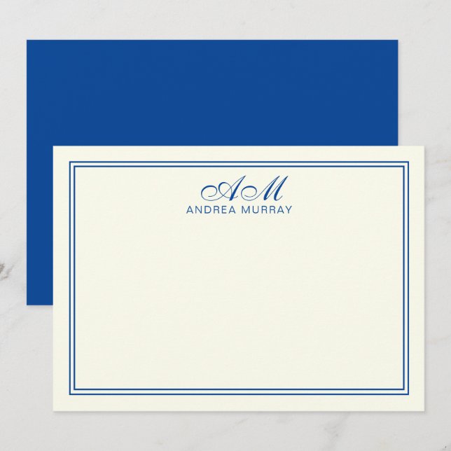 Minimalist Monogram Two Border Navy Blue Card (Front/Back)