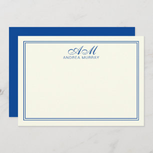 Minimalist Monogram Two Border Navy Blue Card