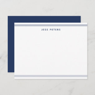 Minimalist Monogram Two Borders Navy Blue Card