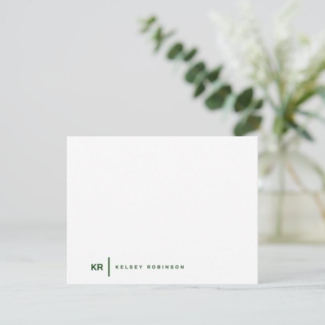 Minimalist Monogram Typography Green Flat Card (Standing Front)
