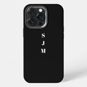 Minimalist monogram vertical initials name black iPhone 13 pro case
