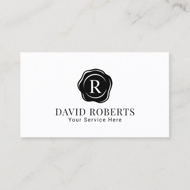 Minimalist Monogram Wax Stamp Logo Plain Business Card (Front)