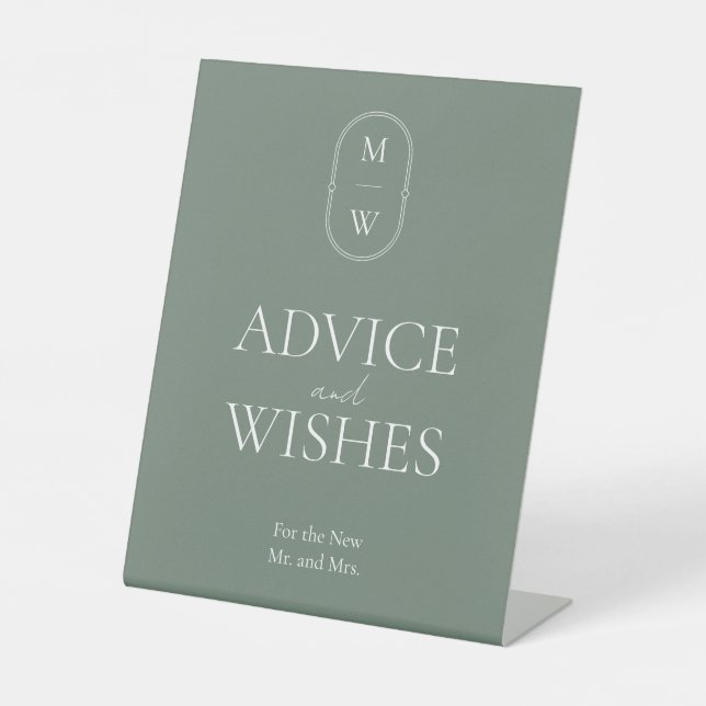 Minimalist Monogram Wedding Advice and Wishes Pedestal Sign (Front)