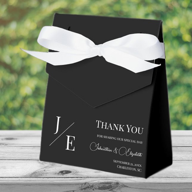 Minimalist Monogram Wedding | Black Favor Box (Minimalist Monogram Wedding Black Favor Boxes)