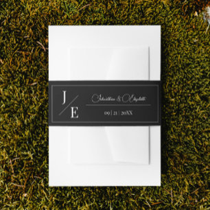 Minimalist Monogram Wedding   Black Invitation Belly Band