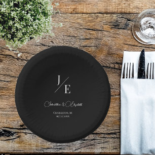 Minimalist Monogram Wedding   Black Paper Plate