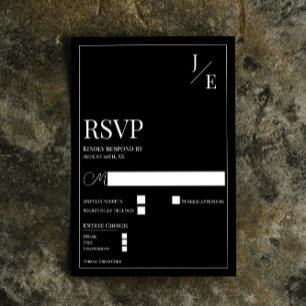 Minimalist Monogram Wedding Black RSVP Card