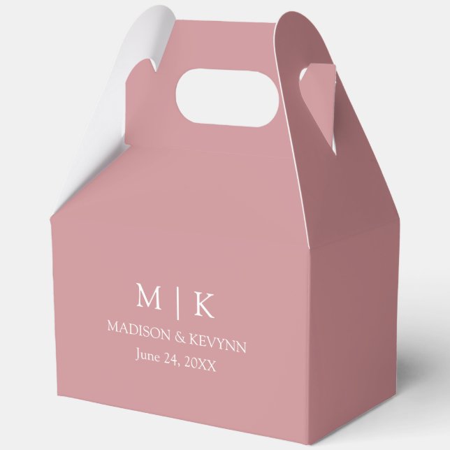 Minimalist Monogram Wedding Dusty Rose Gable Favor Box (Front)