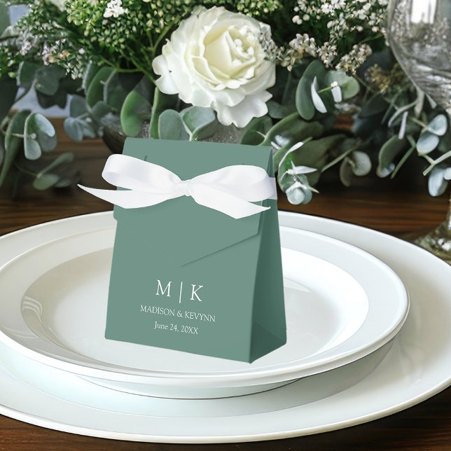 Minimalist Monogram Wedding Eucalyptus Green Favor Box (Customize to change text size, style, color or to add more text.)