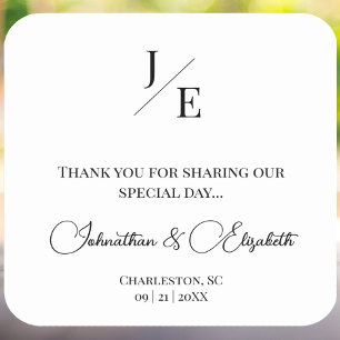 Minimalist Monogram Wedding Favour   White Square Sticker