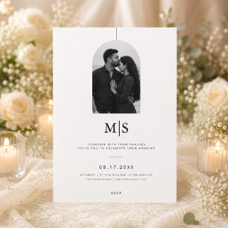 Minimalist Monogram Wedding Invitation with Photo.