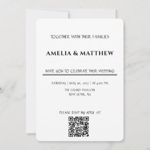 Minimalist Monogram Wedding Invitation with QR Cod