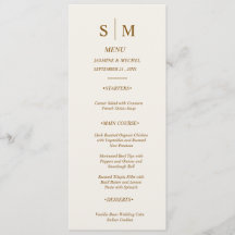 Minimalist Monogram Wedding Menu Card