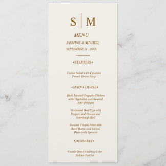 Minimalist Monogram Wedding Menu Card