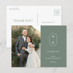 Minimalist Monogram Wedding Photo Thank You Postcard