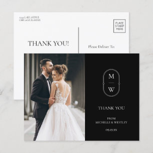 Minimalist Monogram Wedding Photo Thank You Postcard