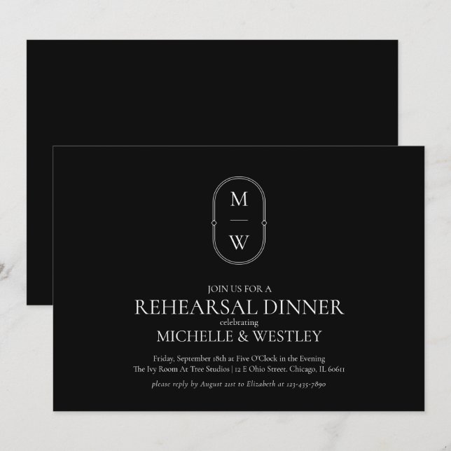 Minimalist Monogram Wedding Rehearsal Dinner Invitation (Front/Back)