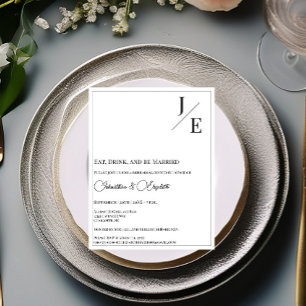Minimalist Monogram Wedding Rehearsal Dinner White Invitation