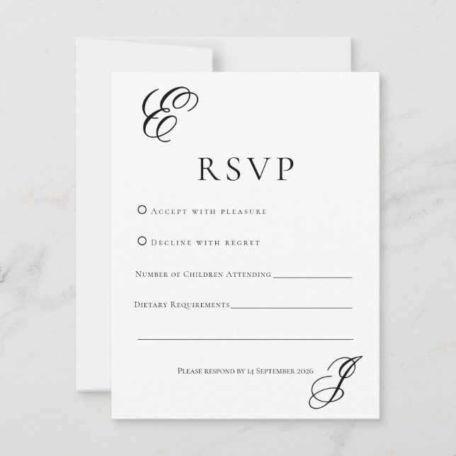 Minimalist Monogram Wedding RSVP Card  (Front)
