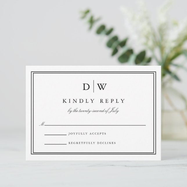 Minimalist Monogram Wedding RSVP Card (Standing Front)