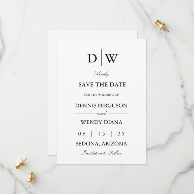 Minimalist Monogram Wedding Save The Date (Front/Back In Situ)
