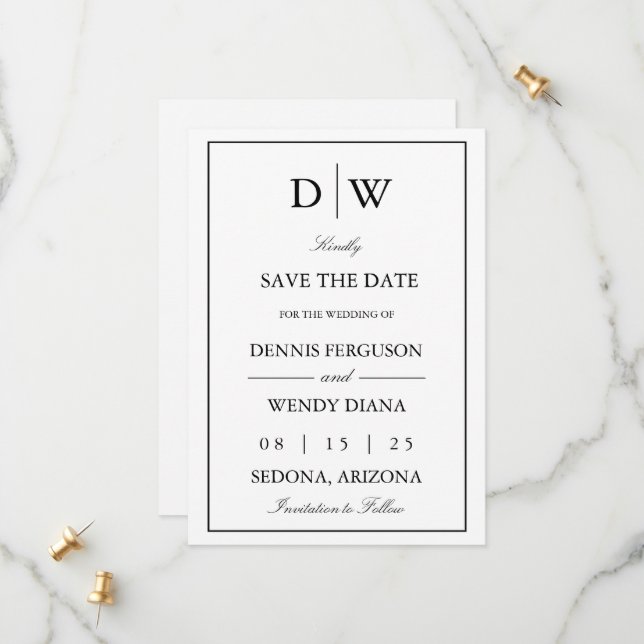 Minimalist Monogram Wedding Save The Date (Front/Back In Situ)