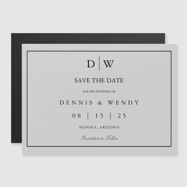 Minimalist Monogram Wedding Save The Date Magnetic Invitation (Front/Back)