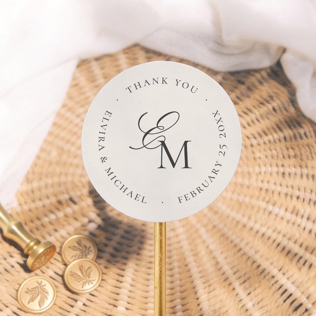 Minimalist Monogram Wedding Thank You Favor Classic Round Sticker (Creator Uploaded)