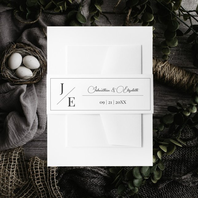 Minimalist Monogram Wedding | White Invitation Belly Band (Minimalist Monogram Wedding Invitation Belly Band | White)