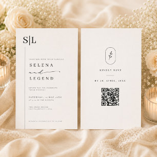 Minimalist Monogram WeddingInvitation with QR RSVP Invitation