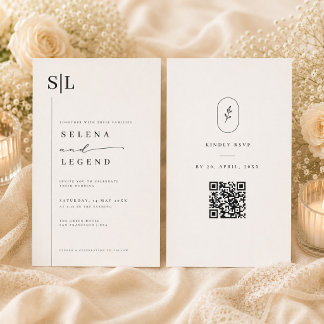 Minimalist Monogram WeddingInvitation with QR RSVP Invitation