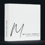 Minimalist Monogram White Family Recipes Binder<br><div class="desc">Modern recipe binder features a minimal design in a black and white color palette. Custom family name presented in the lower right-hand corner in stylish simple font with a complimentary minimal monogram initial. Shown with a custom name and monogram initial on the front in modern typography, this personalized family recipe...</div>