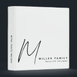 Minimalist Monogram White Family Recipes Binder<br><div class="desc">Modern recipe binder features a minimal design in a black and white color palette. Custom family name presented in the lower right-hand corner in stylish simple font with a complimentary minimal monogram initial. Shown with a custom name and monogram initial on the front in modern typography, this personalized family recipe...</div>