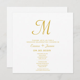 Minimalist Monogram White Gold Wedding Invitation