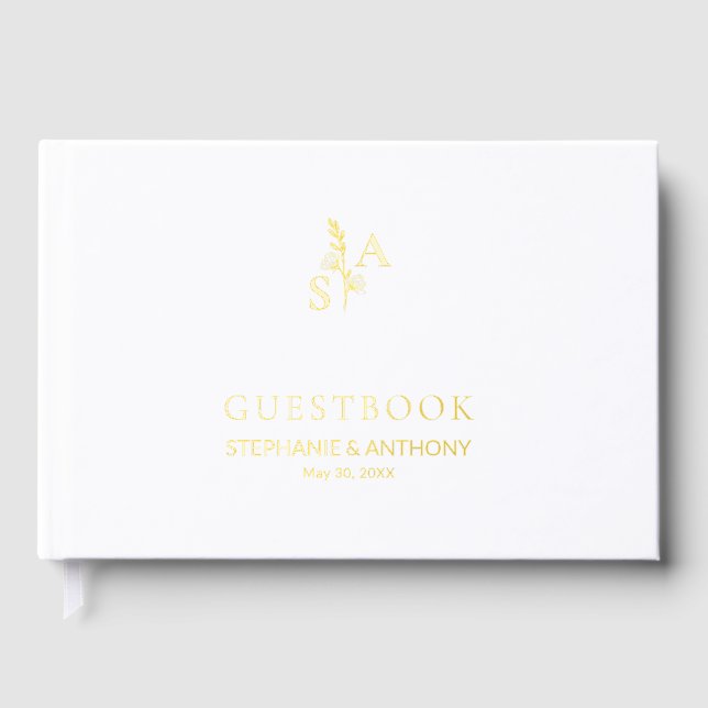 Minimalist Monogram Wildflower Wedding Guest Book (Front)