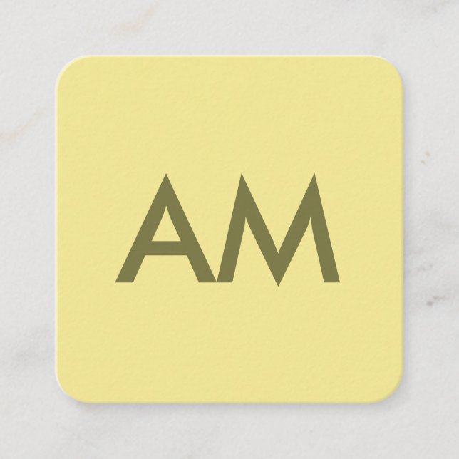 Minimalist Monogram Yellow Square Business Card (Front)