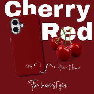 Minimalist Monogrammed Elegant Cherry Red iPhone 16 Case