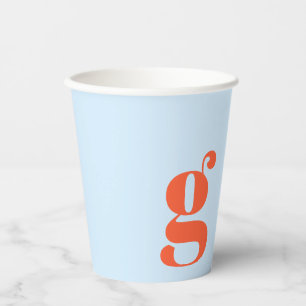 Minimalist Monogrammed Initial Retro Blue Orange Paper Cups