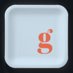 Minimalist Monogrammed Initial Retro Blue Orange Paper Plate<br><div class="desc">These personalized paper plates feature a bold single initial in warm orange on a soft blue background for a modern, playful look. The clean typography and graphic layout feel stylish without being formal, making them perfect for welcome parties, rehearsal dinners, engagement celebrations, and bridal showers. Customize with your initial to...</div>