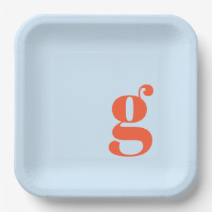 Minimalist Monogrammed Initial Retro Blue Orange Paper Plate